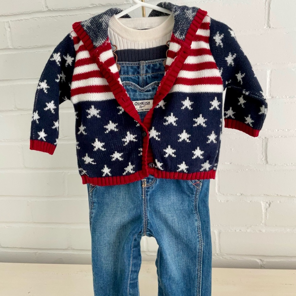 Girls Size 6-9 Months OshKosh B'gosh Denim Overalls With Heart Applique Pocket